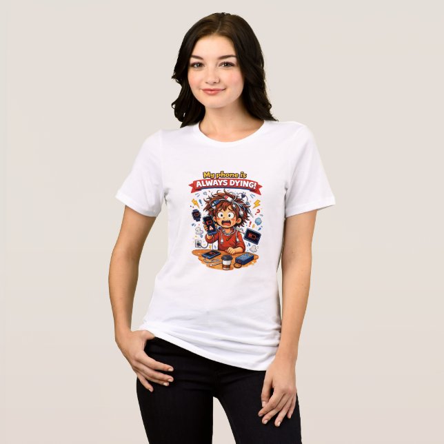 Funny Low Battery Cartoon Design Tri-Blend Shirt (Front Full)
