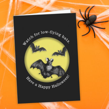 Funny Low Flying Bats Happy Halloween Card by DP_Holidays at Zazzle