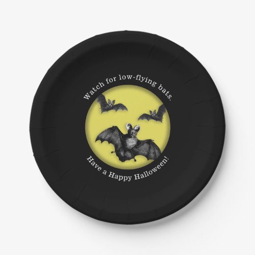 Funny Low Flying Bats Happy Halloween Paper Plates