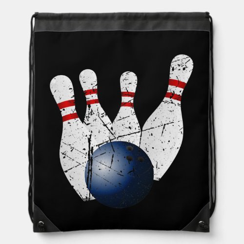 Funny Lucky Bowling And Pin Distressed Design Drawstring Bag