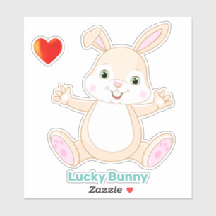 Funny Lucky Easter Bunny and Heart Sticker