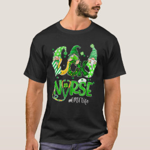 Funny Lucky Emt Life Nurse Gnomies Leopard St Patr T-Shirt