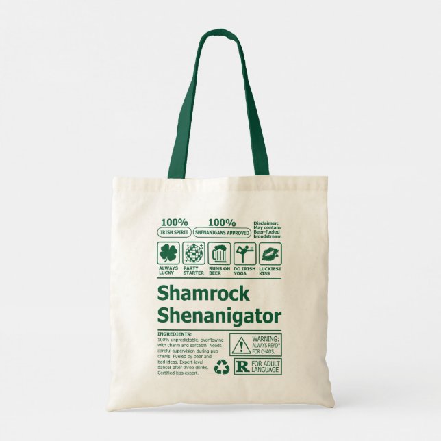 Funny Lucky Irish Shamrock St Patricks Day  Tote Bag (Back)