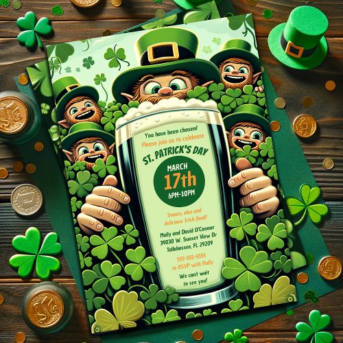 Funny Lucky Leprechauns St Patricks Day Party  Invitation