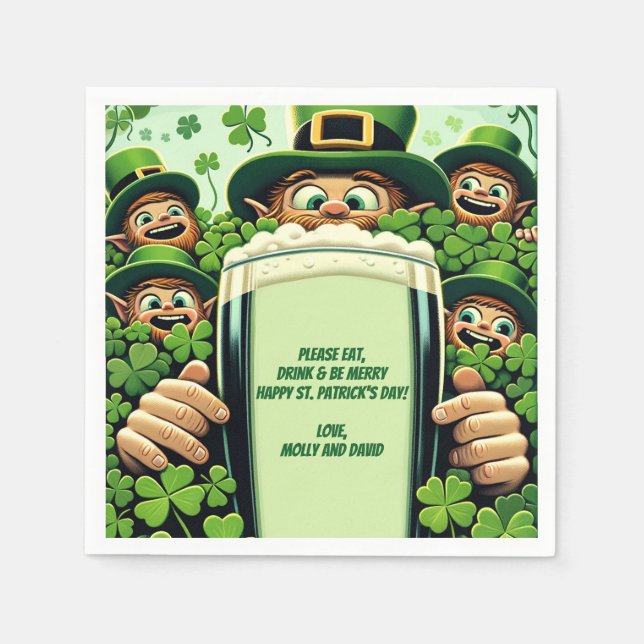 Funny Lucky Leprechauns St. Patrick's Day Party Napkins (Front)