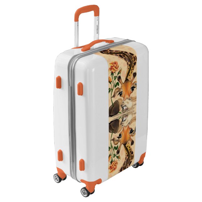 Funny Luggage Romantic Giraffe with Rose (Rotated Left)