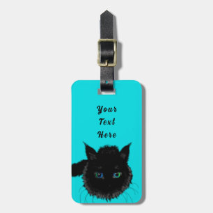 Funny Luggage Tag with Black Cat and Custom Text