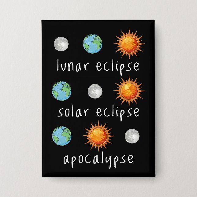 Funny Lunar Solar Eclipse Apocalypse Button (Front)