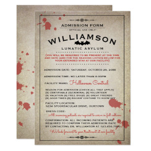 funny lunatic asylum halloween party invitations