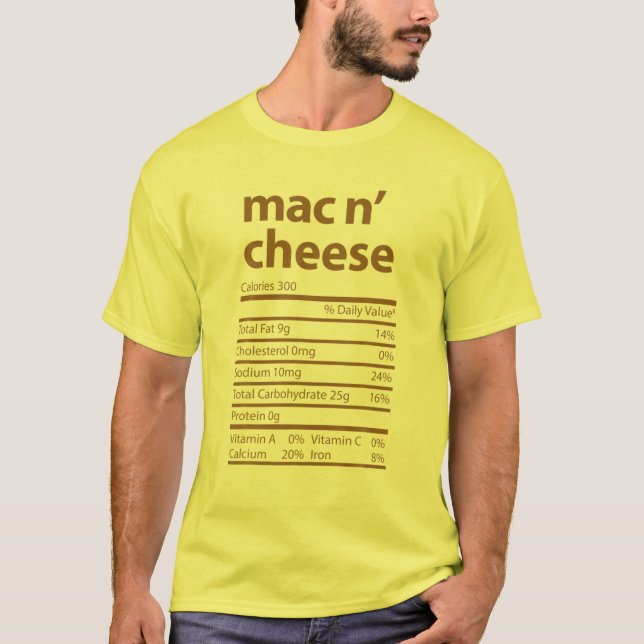 Funny Mac N' Cheese Family Thanksgiving Nutrition T-Shirt (Front)