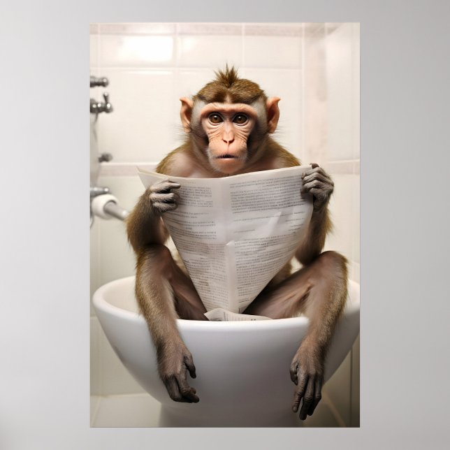 Funny Macaque Monkey Bathroom Print Toilet Wall (Front)