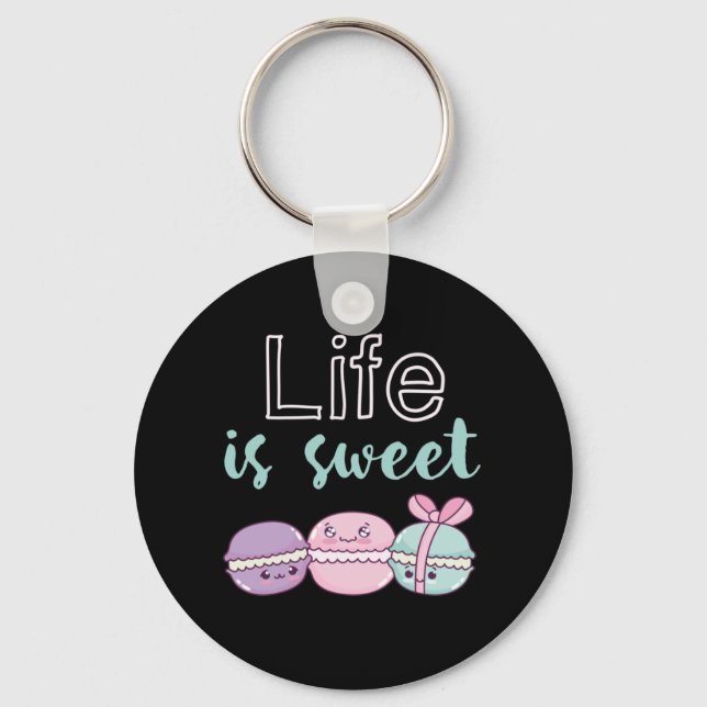 Funny Macaroon Puns Life is Sweet Keychain (Front)