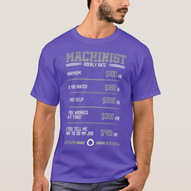 Funny Machinist Hourly Rate T-Shirt (Front)