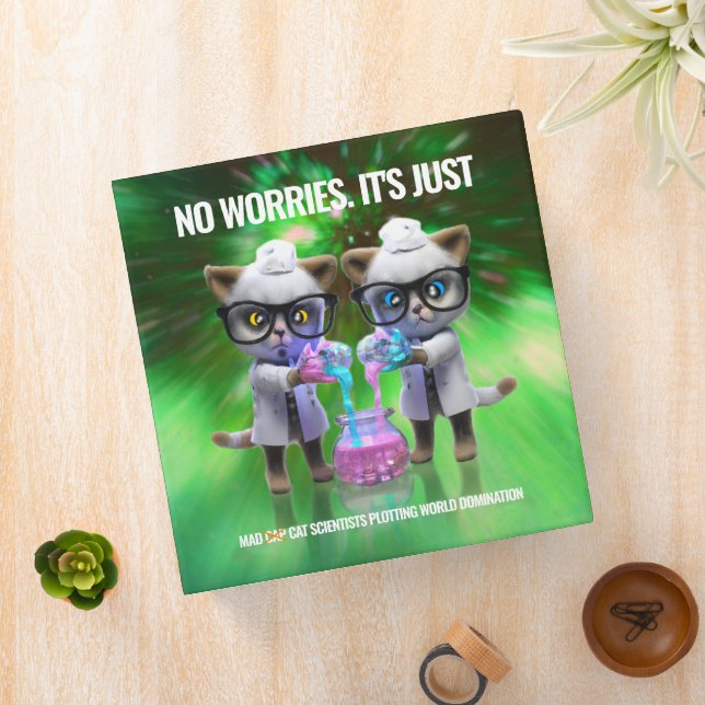Funny Mad Cat Scientists Plotting World Domination 3 Ring Binder (In Situ)