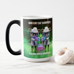 Funny Mad Cat Scientists Plotting World Domination Color Morph Mug