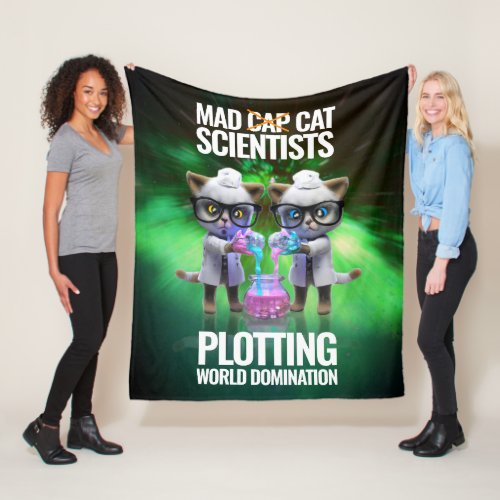 Funny Mad Cat Scientists Plotting World Domination Fleece Blanket