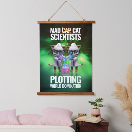 Funny Mad Cat Scientists Plotting World Domination Hanging Tapestry