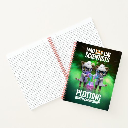 Funny Mad Cat Scientists Plotting World Domination Notebook