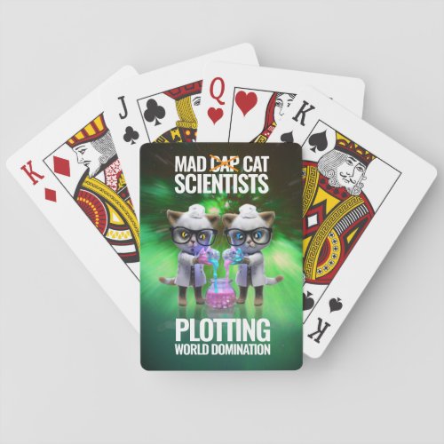 Funny Mad Cat Scientists Plotting World Domination Playing Cards