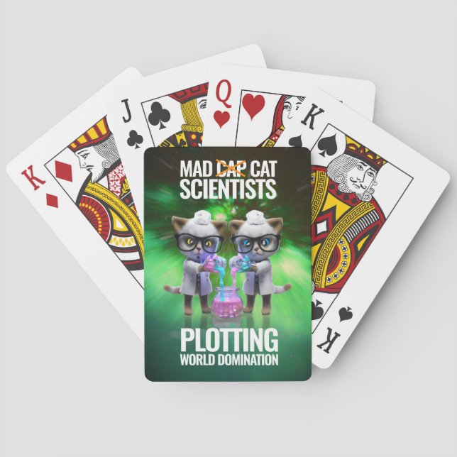 Funny Mad Cat Scientists Plotting World Domination Poker Cards (Back)