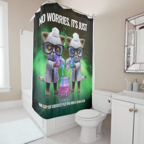 Funny Mad Cat Scientists Plotting World Domination Shower Curtain