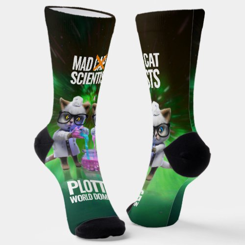 Funny Mad Cat Scientists Plotting World Domination Socks
