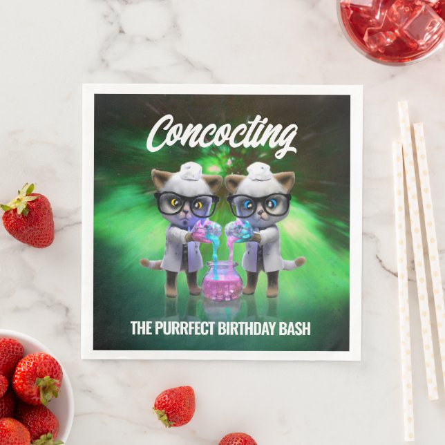 Funny Mad Cat Scientists Purrfect Birthday Paper Dinner Napkins (Insitu)