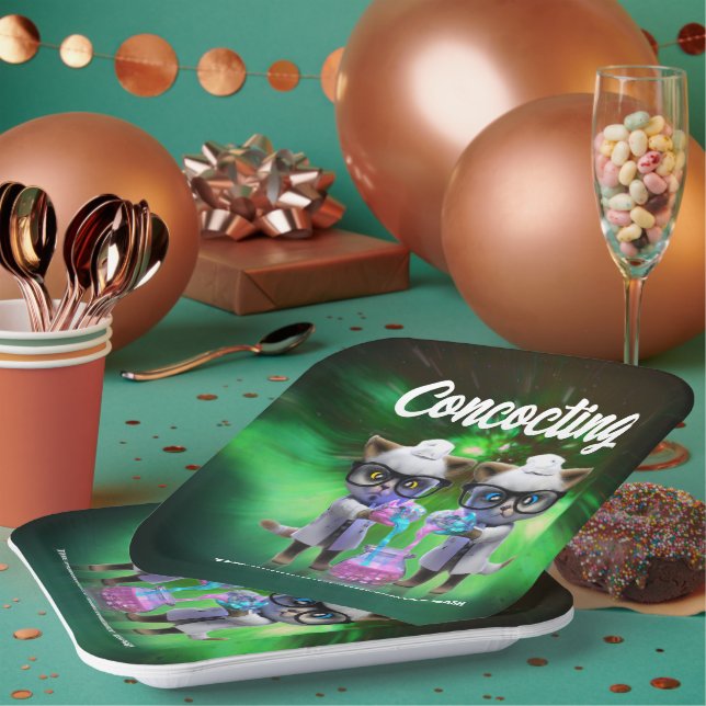 Funny Mad Cat Scientists Purrfect Birthday Paper Plates (Multi)