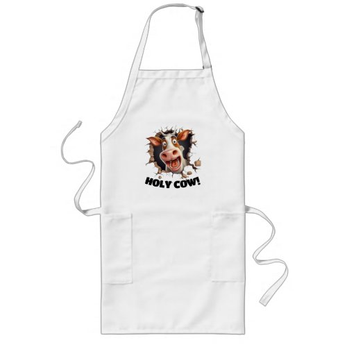 Funny mad cow cartoon face holy cow kitchen long apron