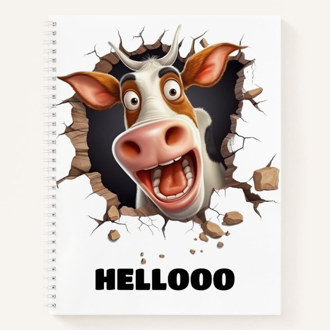 Funny mad cow cartoon farm animal fun notebook (Front)