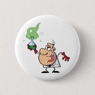 Funny Mad Scientist Holding Green Potion Button