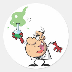 Funny Mad Scientist Holding Green Potion Classic Round Sticker