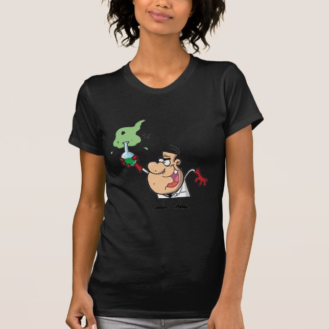 Funny Mad Scientist Holding Green Potion T-Shirt (Front)