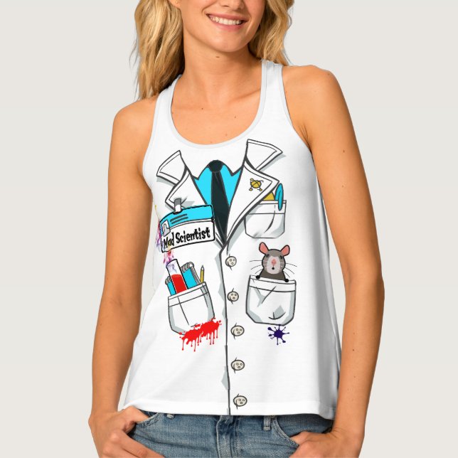 Funny Mad Scientist Lab Coat Science Women Costume Tank Top (Front)