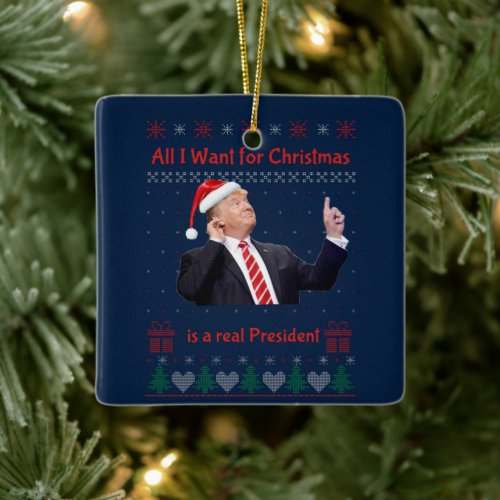 Funny MAGA Conservative Donald Trump Christmas Ceramic Ornament