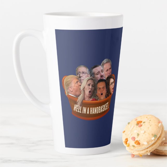 Funny MAGA Republicans Hell in a Handbasket Coffee Latte Mug (In Situ)