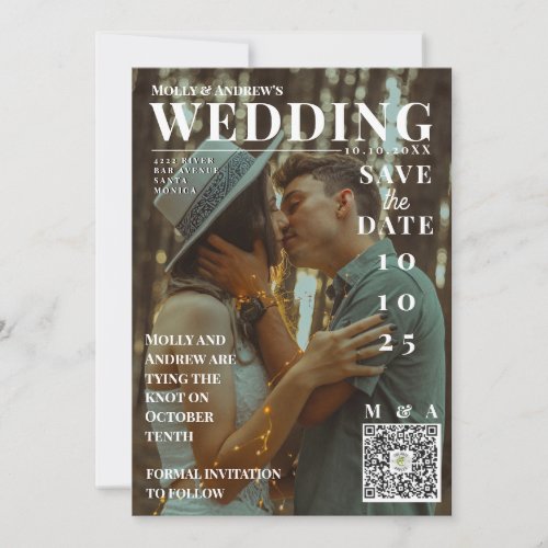 Funny Magazine Cover Dark Photo Wedding Save date Invitation