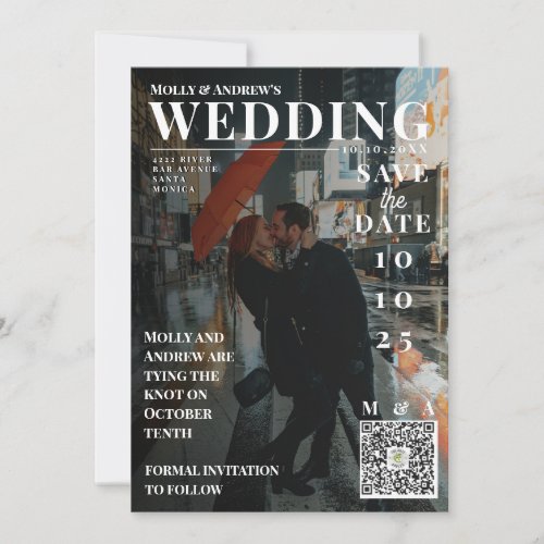 Funny Magazine Cover Dark Photo Wedding Save date Invitation