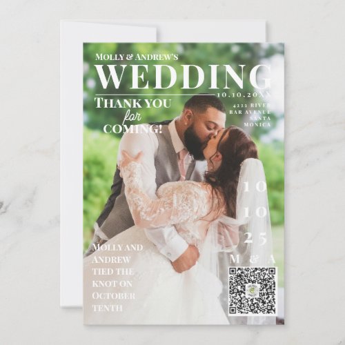 Funny Magazine Cover Dark Photo Wedding thank you Invitation