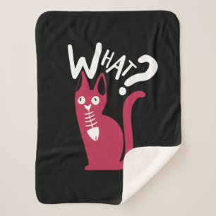 Funny Magenta Cat On Black Cartoonish Sherpa Blanket