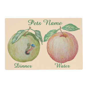 funny maggot red apple green apple pet food floor placemat