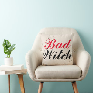 Funny magic happy halloween Bad witch  Throw Pillow
