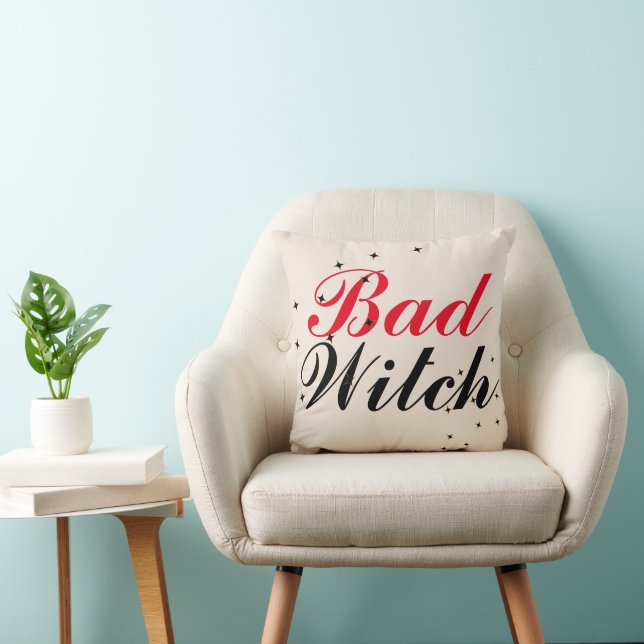 Funny magic happy halloween Bad witch  Throw Pillow (Chair)