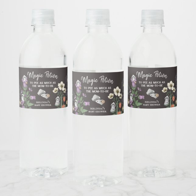 Funny Magic Potion Ghost Halloween Baby Shower  Water Bottle Label (Bottles)