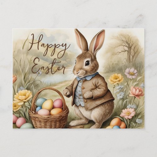 Funny Magical Easter Bunny Eggs Hunt in Meadow  Postcard