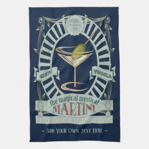 Martini Bar Towel, Personalized Kitchen Tea Towel, Blue Gin