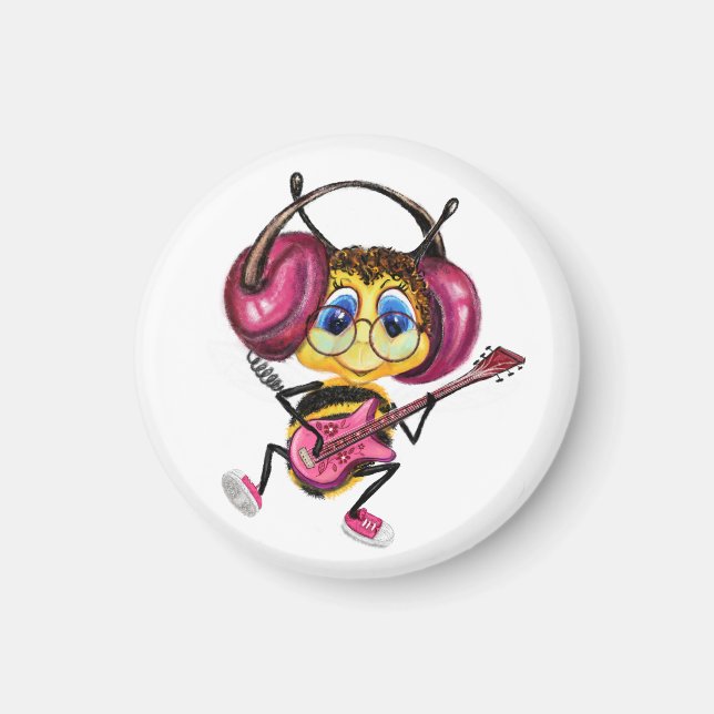 Funny Magnet with Guitar Player Bee (Front)
