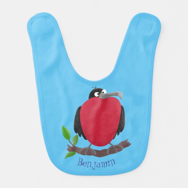 Funny magnificent frigate bird cartoon baby bib (Front)