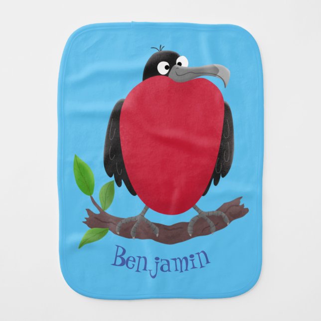 Funny magnificent frigate bird cartoon baby burp cloth (Front)