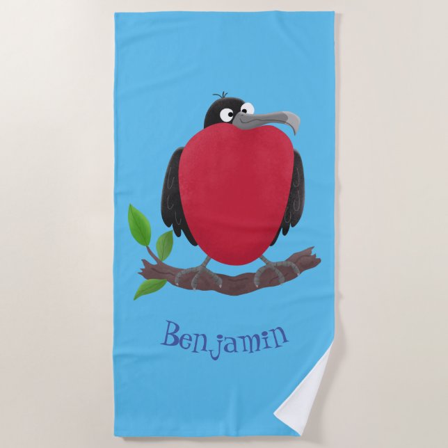 Funny magnificent frigate bird cartoon beach towel (Front)
